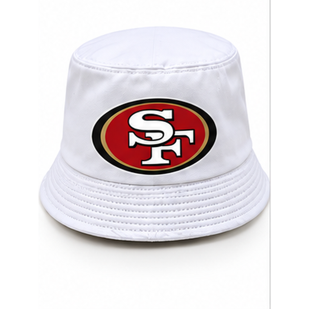 Christian McCaffrey #23 San Francisco football-inspired bucket hat in White, Front view.