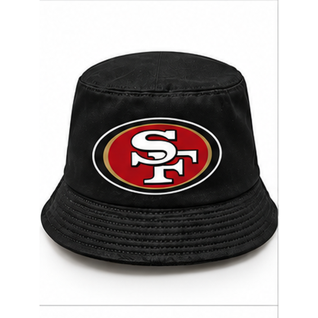 Christian McCaffrey #23 San Francisco football-inspired bucket hat in Black, Front view.