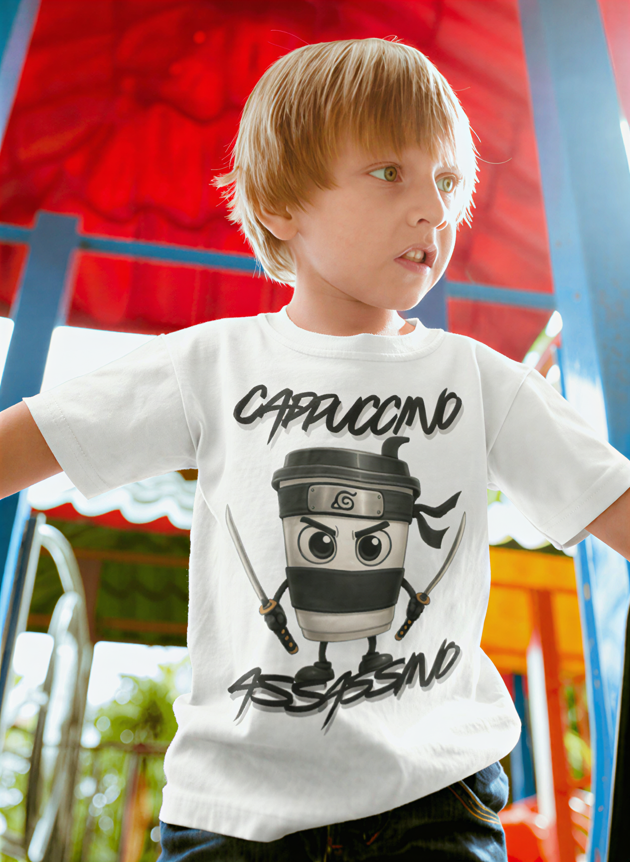 Cappuccino Assassino Kids T-Shirt – Funny Italian Brainrot Meme Tee | Silly Coffee Cup Character Shirt | Viral Trend Kids Graphic Tee